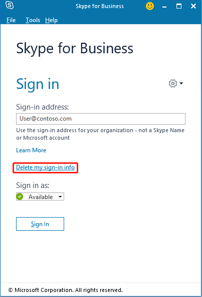 re-enter login info into skype for business on mac